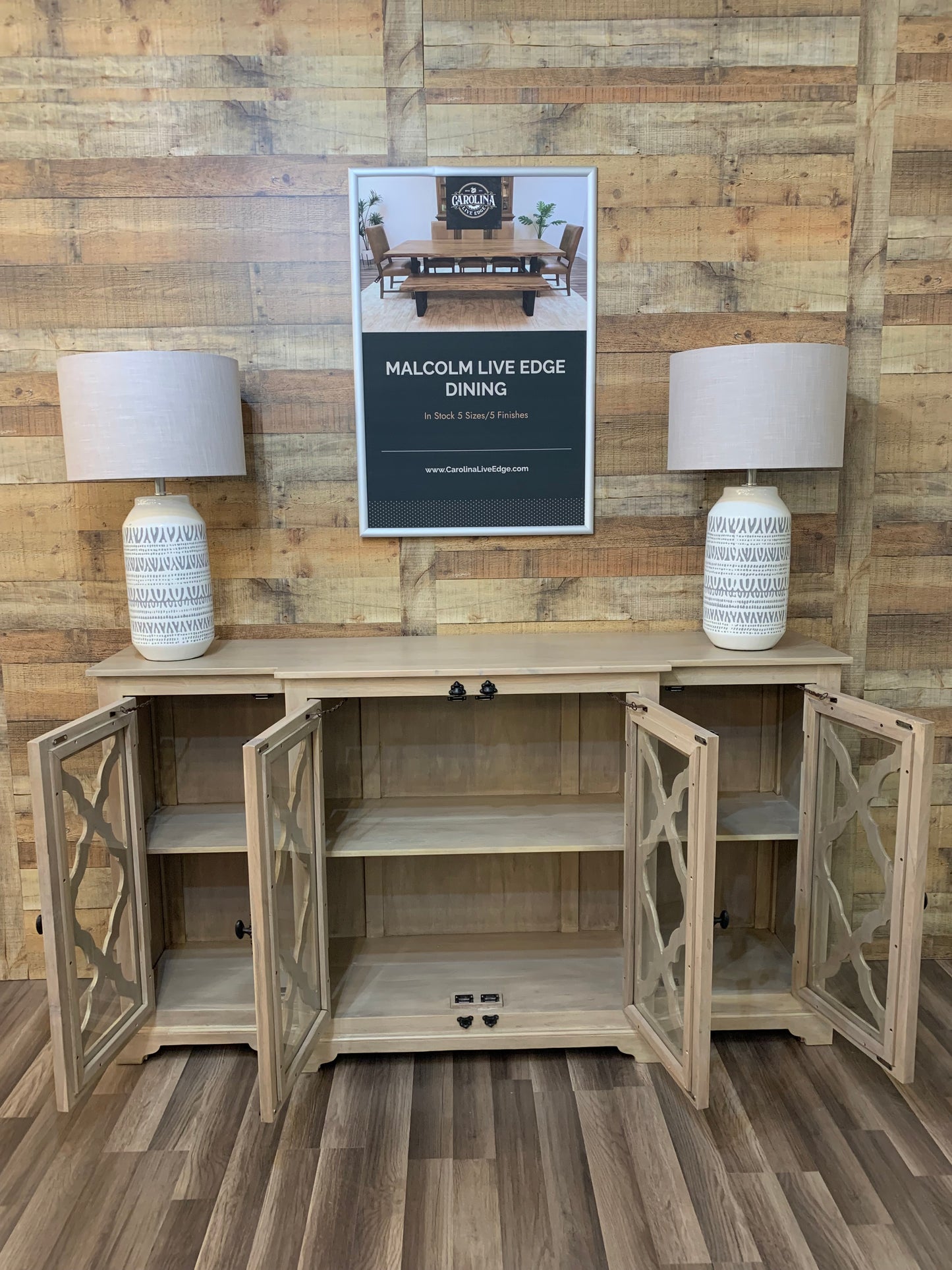 Charlene 72" Acacia 4 Door Breakfront Sideboard - New White Wash