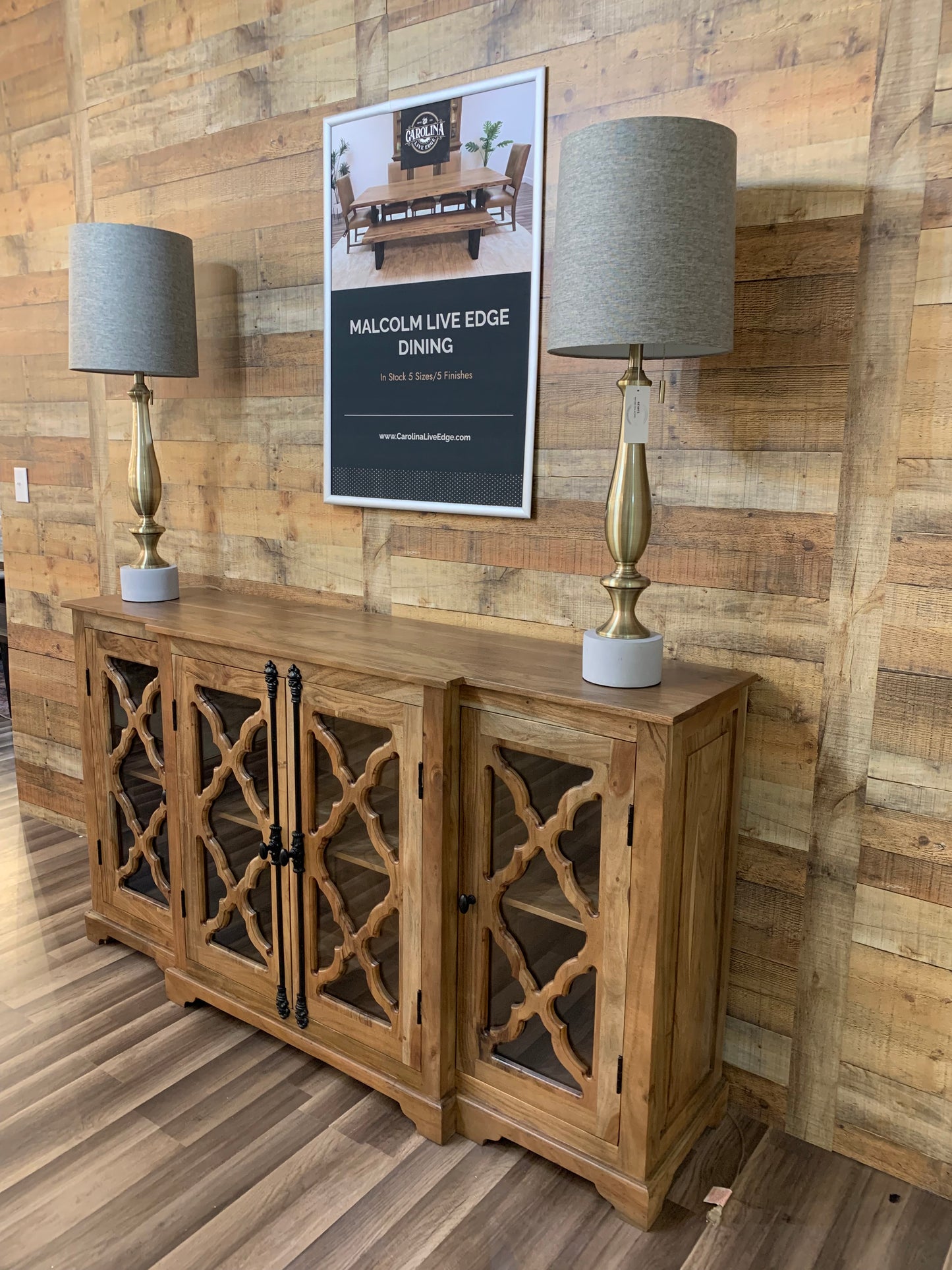 Charlene 72" Acacia 4 Door Breakfront Sideboard - Natural