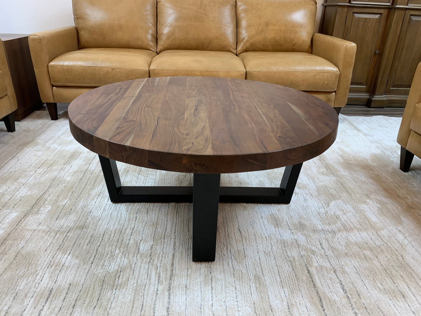 Malcolm Acacia 40" Round Coffee Table - Natural & Gray