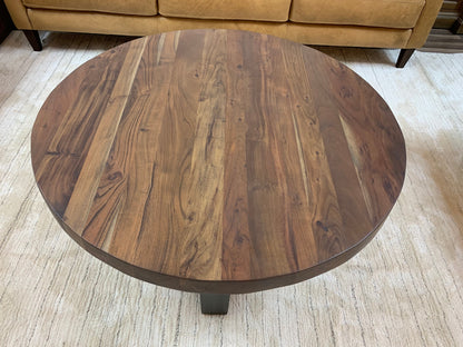 Malcolm Acacia 40" Round Coffee Table - Natural & Gray