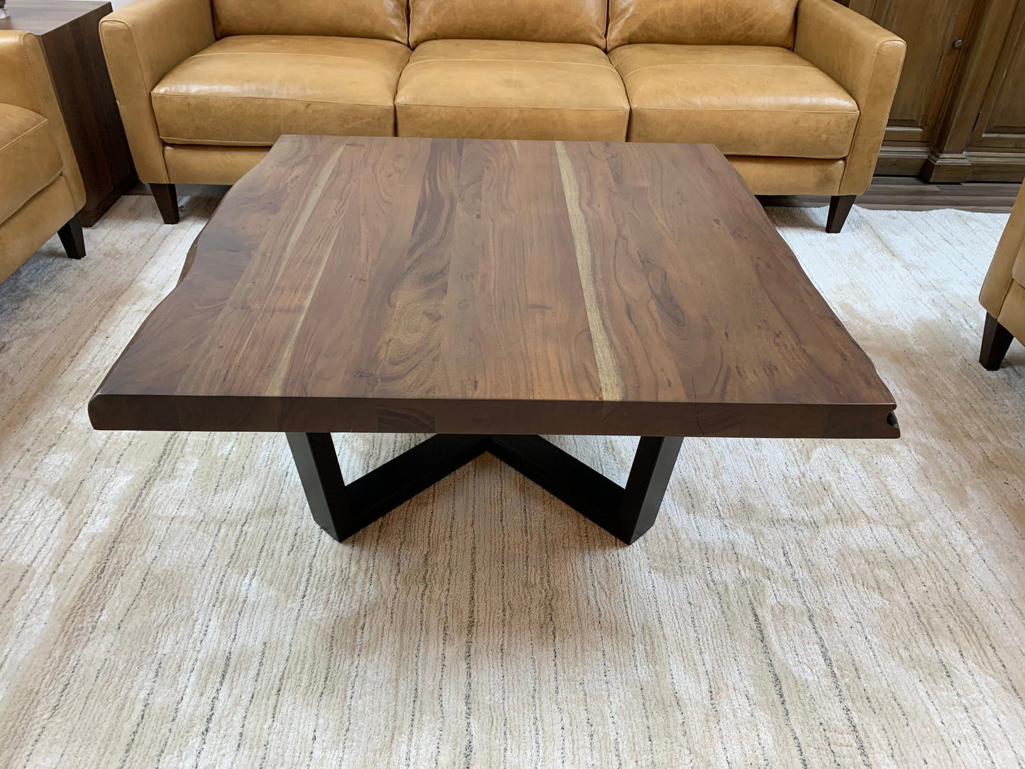 Malcolm Acacia 40" Square Live Edge Coffee Table - Natural + Gray