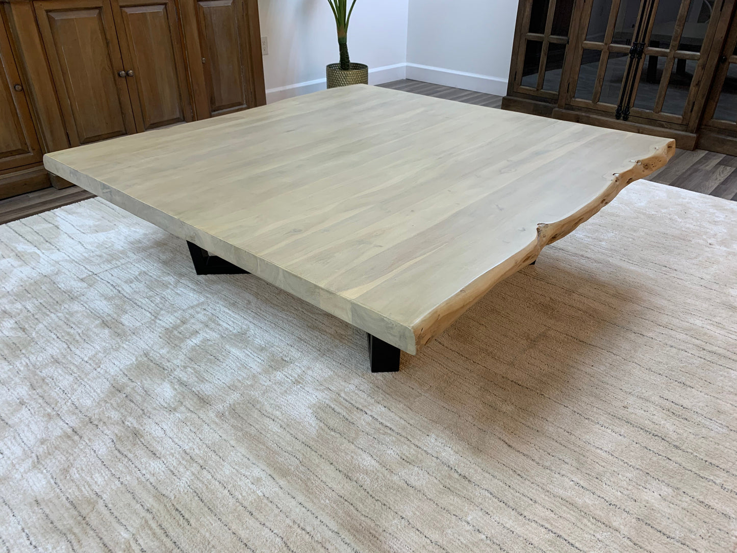 Malcolm Acacia 60" Square Live Edge Coffee Table - New White Wash