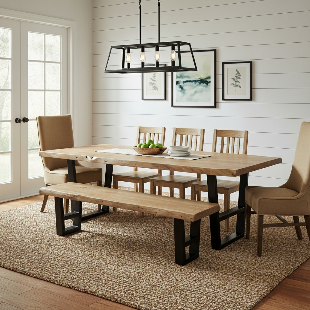 Malcolm 96" Acacia Live Edge Dining Bench - New White Wash