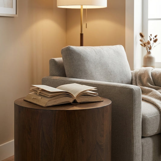 Malcolm Acacia 20" Round End Table - Natural + Black