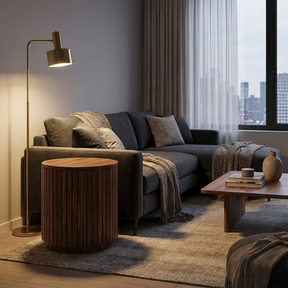 Malcolm Acacia 20" Round End Table - Natural + Gray