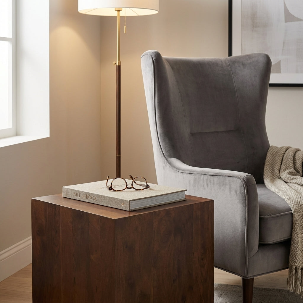 Malcolm Acacia 20" Square End Table - Natural + Black