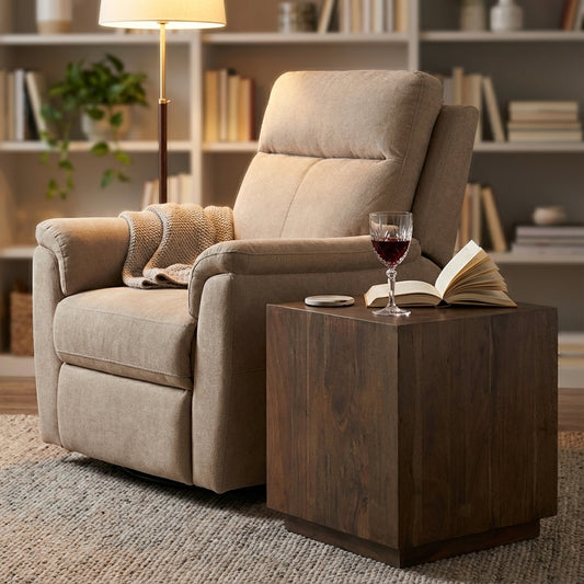 Malcolm Acacia 20" Square End Table - Natural + Smoke