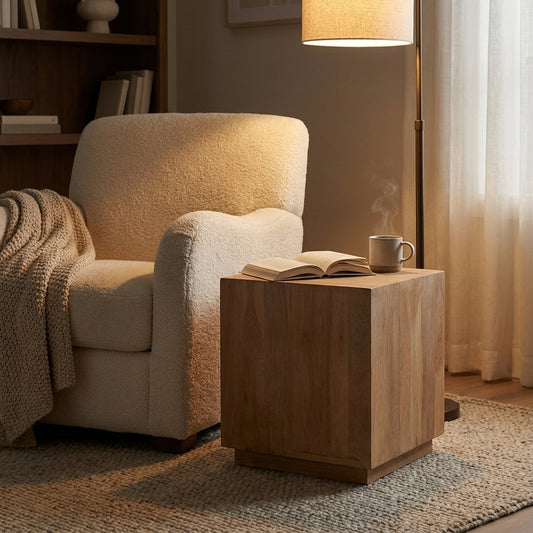 Malcolm Acacia 20" Square End Table - Natural + Gray