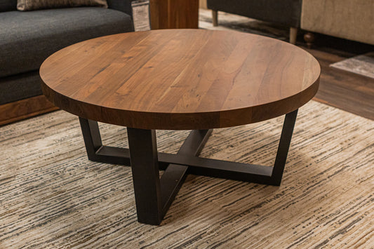 Malcolm Acacia 40″ Round Coffee Table — Gray