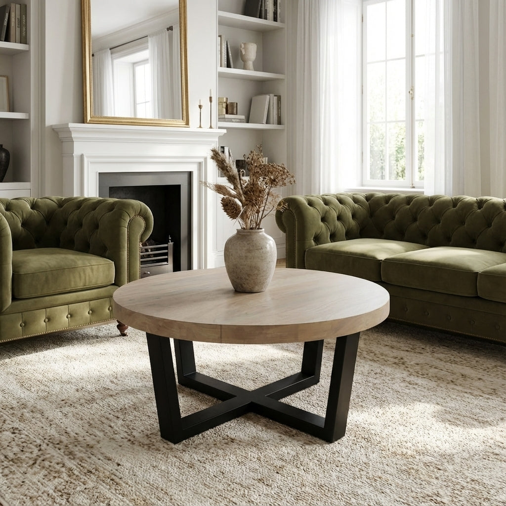 Malcolm Acacia 40" Round Coffee Table - New White Wash