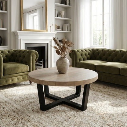 Malcolm Acacia 40" Round Coffee Table - New White Wash