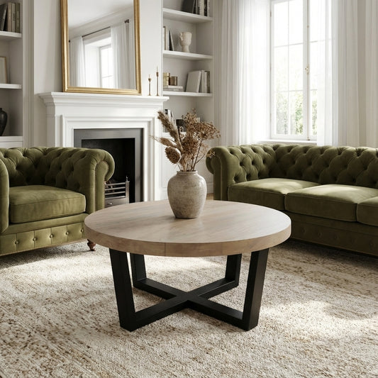 Malcolm Acacia 40" Round Coffee Table - New White Wash