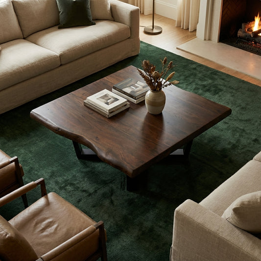 Malcolm Acacia 40" Square Live Edge Coffee Table - Natural + Black