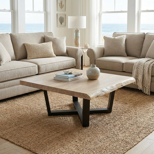 Malcolm Acacia 40" Square Live Edge Coffee Table - New White Wash