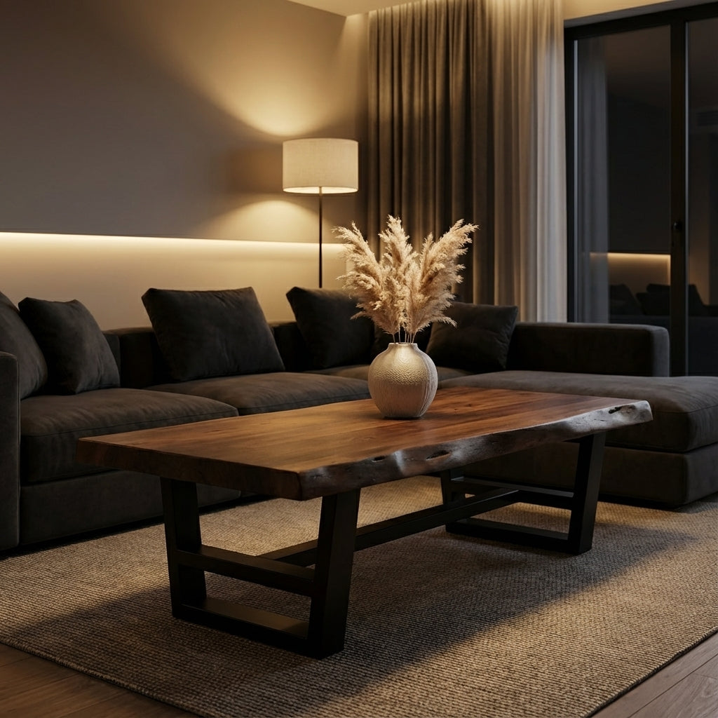 Malcolm Acacia 60" Live Edge Coffee Table - Natural + Black