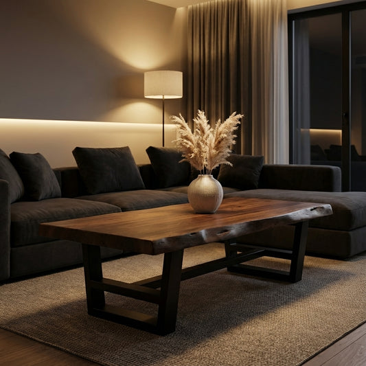 Malcolm Acacia 60" Live Edge Coffee Table - Natural + Black