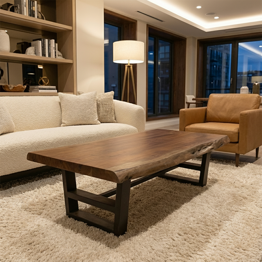 Malcolm Acacia 60" Live Edge Coffee Table - Natural + Gray