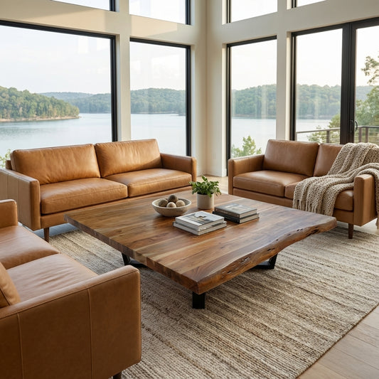 Malcolm Acacia 60" Square Live Edge Coffee Table - Natural + Gray