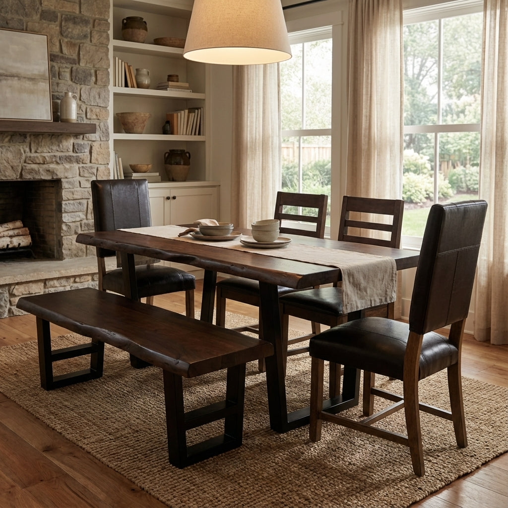 Malcolm 60" Acacia Live Edge Dining Bench - Natural + Black