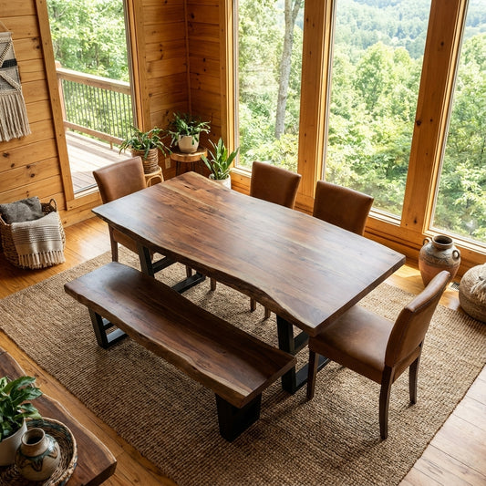 Malcolm 60" Acacia Live Edge Dining Bench - Natural + Gray