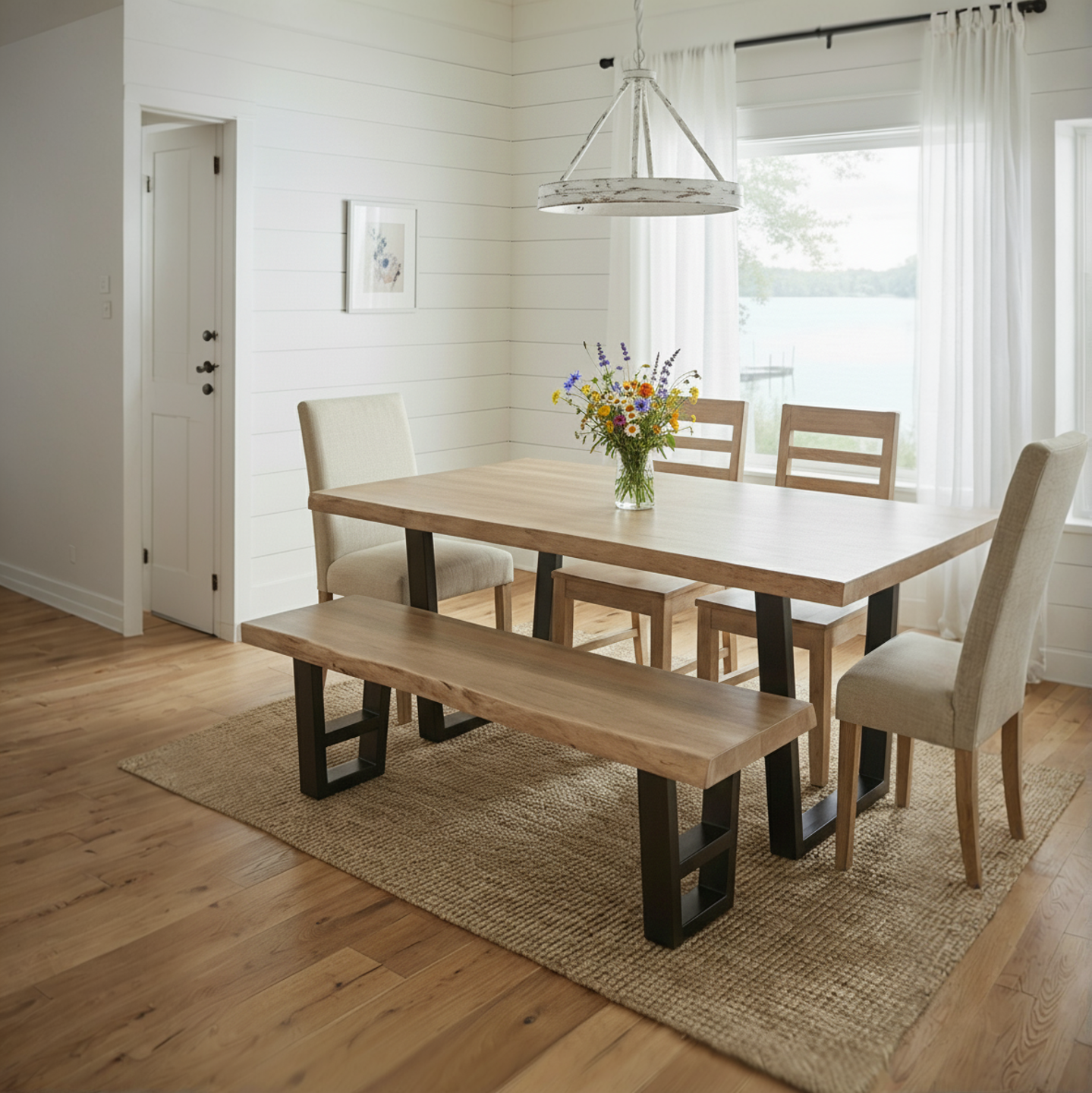 Malcolm 60" Acacia Live Edge Dining Bench - New White Wash