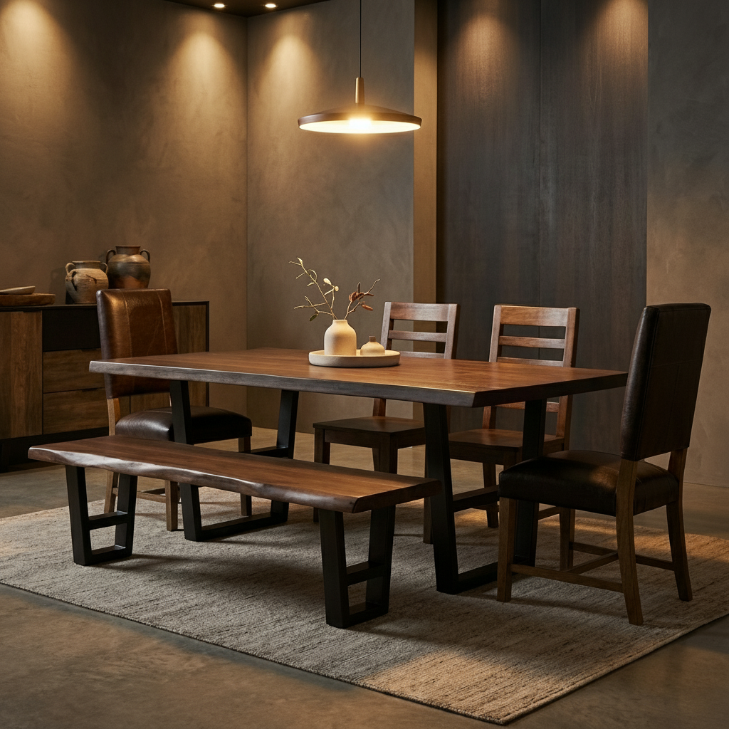 Malcolm 72" Acacia Live Edge Dining Bench - Natural + Black