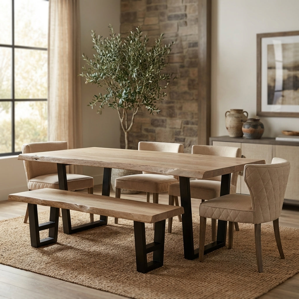 Malcolm Acacia 84" Live Edge Dining Table - New White Wash