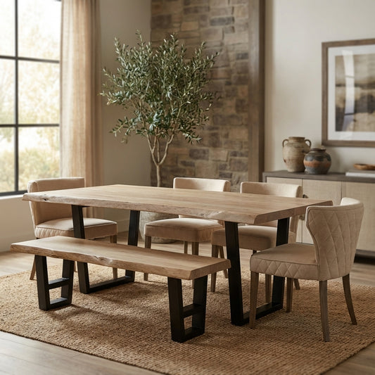 Malcolm Acacia 84" Live Edge Dining Table - New White Wash