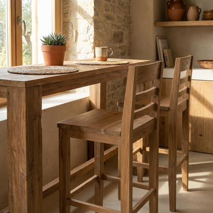 Malcolm Acacia Ladderback Bar Stool - Natural + Gray