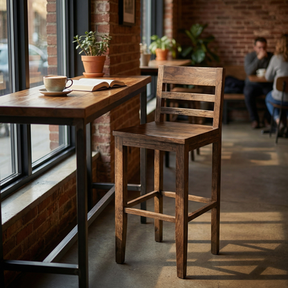 Malcolm Acacia Ladderback Bar Stool - Natural + Smoke