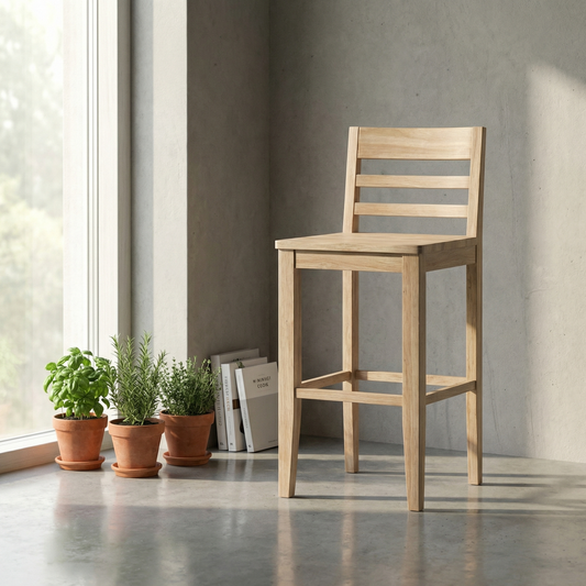 Malcolm Acacia Ladderback Bar Stool - New White Wash