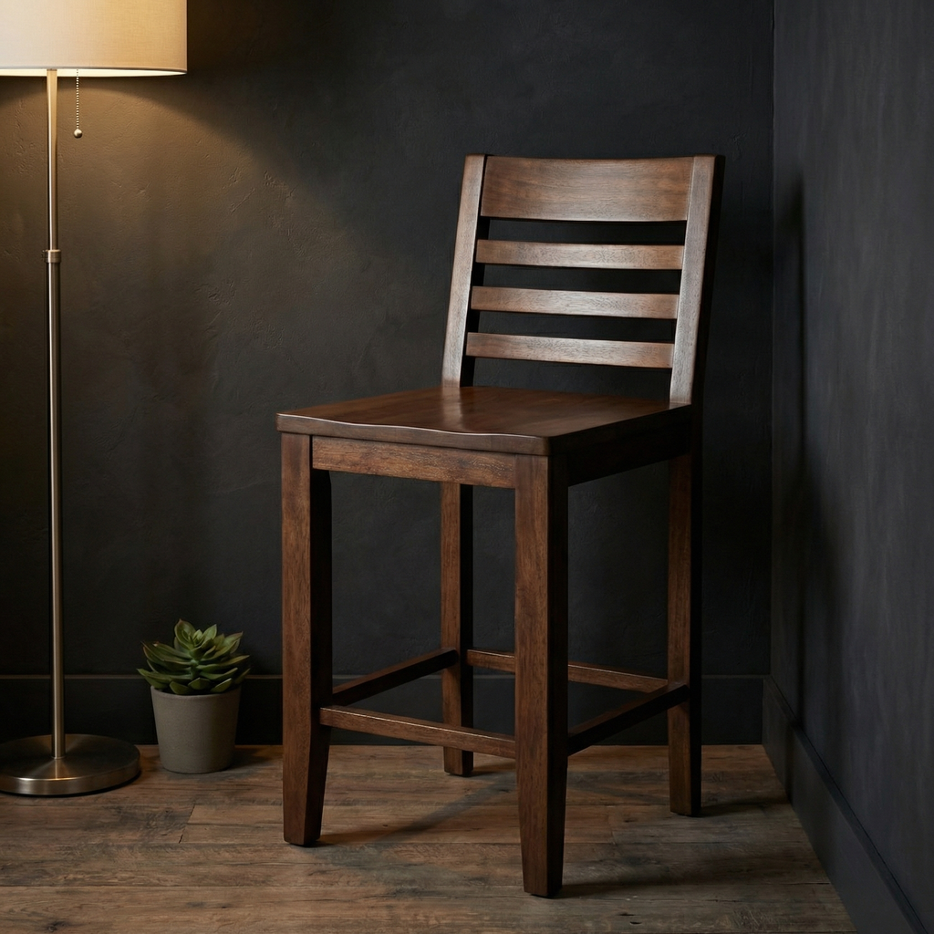 Malcolm Acacia Ladderback Counter Stool - Natural + Black