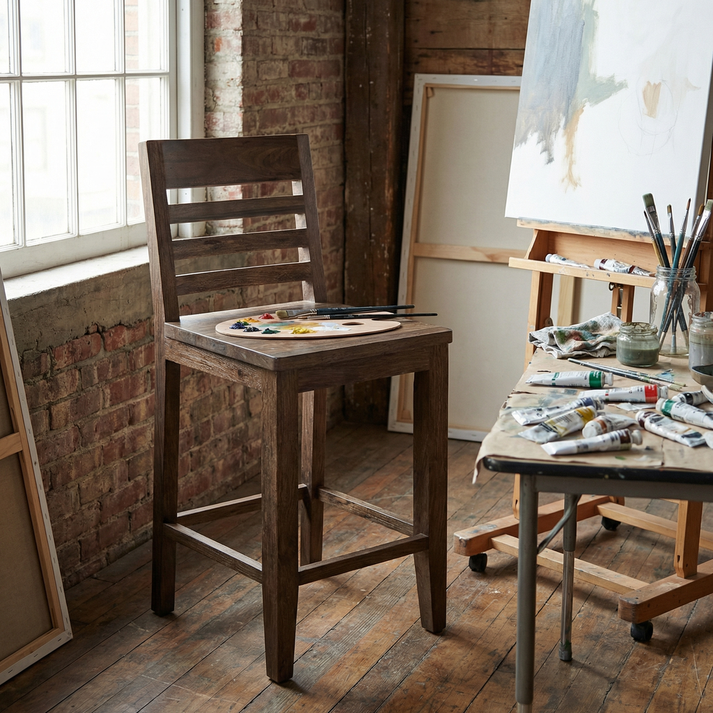 Malcolm Acacia Ladderback Counter Stool - Natural + Smoke