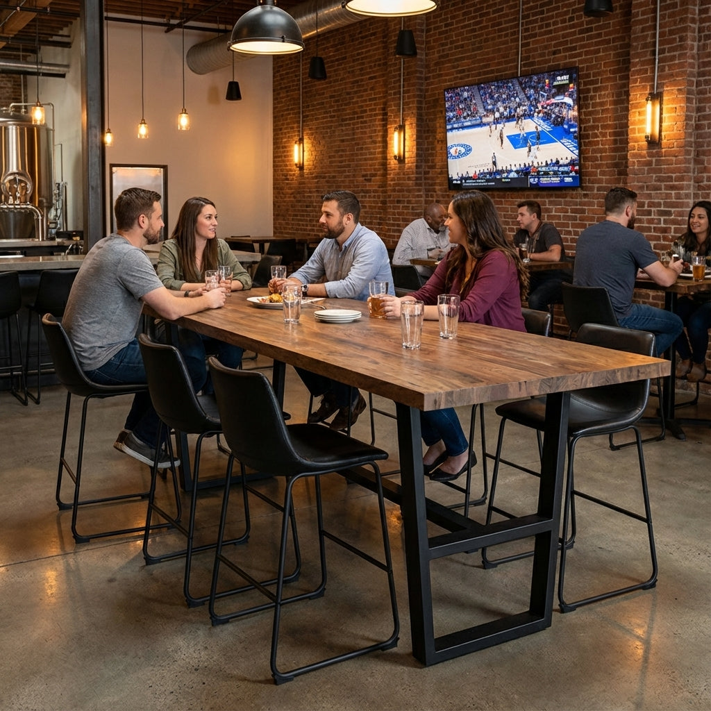 Maxwell Acacia 120" Counter Height Gathering Table - Natural + Smoke