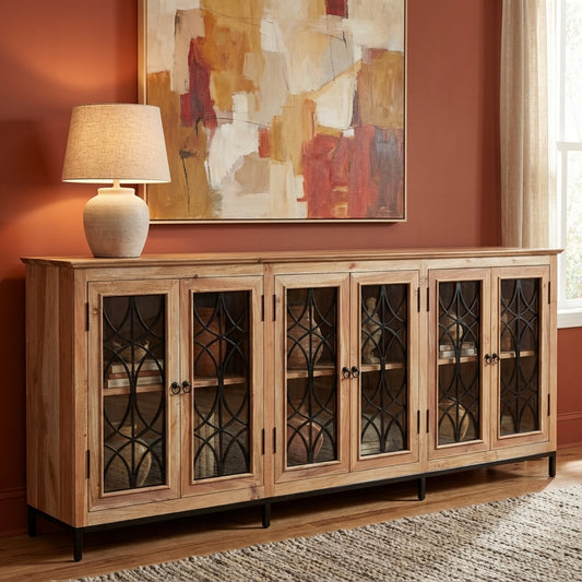 Randolph 100" 6 Door Glass Front Sideboard - Natural