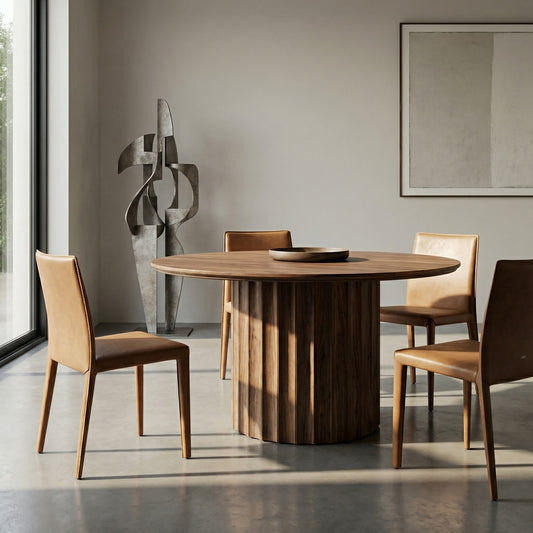Marisol 53" Fluted Round Dining Table - Natural & Gray