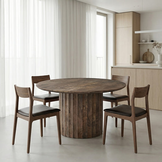 Marisol 53" Fluted Round Dining Table - Natural & Smoke