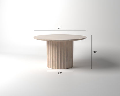 Marisol 53" Fluted Round Dining Table - New White Wash