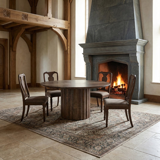 Marisol 60" Fluted Round Dining Table - Natural & Smoke