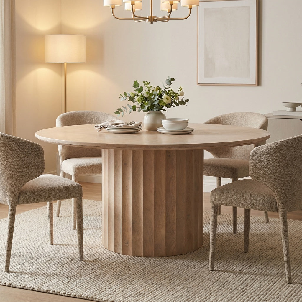 Marisol 60" Fluted Round Dining Table - New White Wash