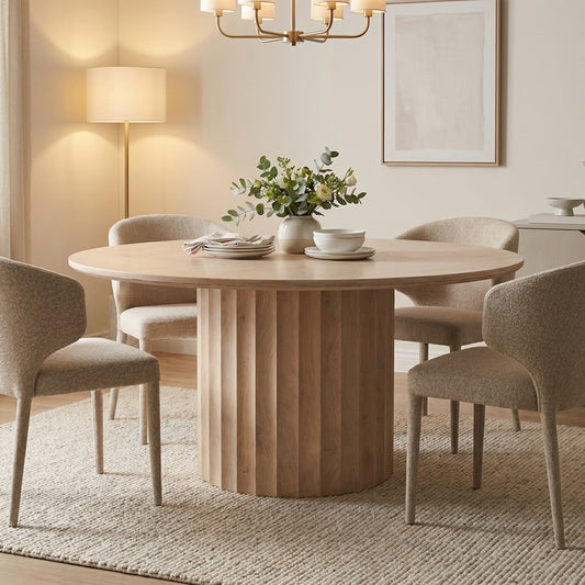 Marisol 60" Fluted Round Dining Table - New White Wash