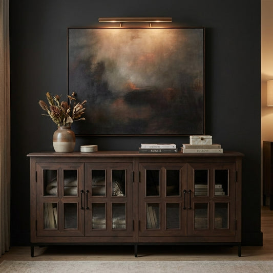 Tristan 72" 4 Door Glass Front Sideboard - Natural + Black