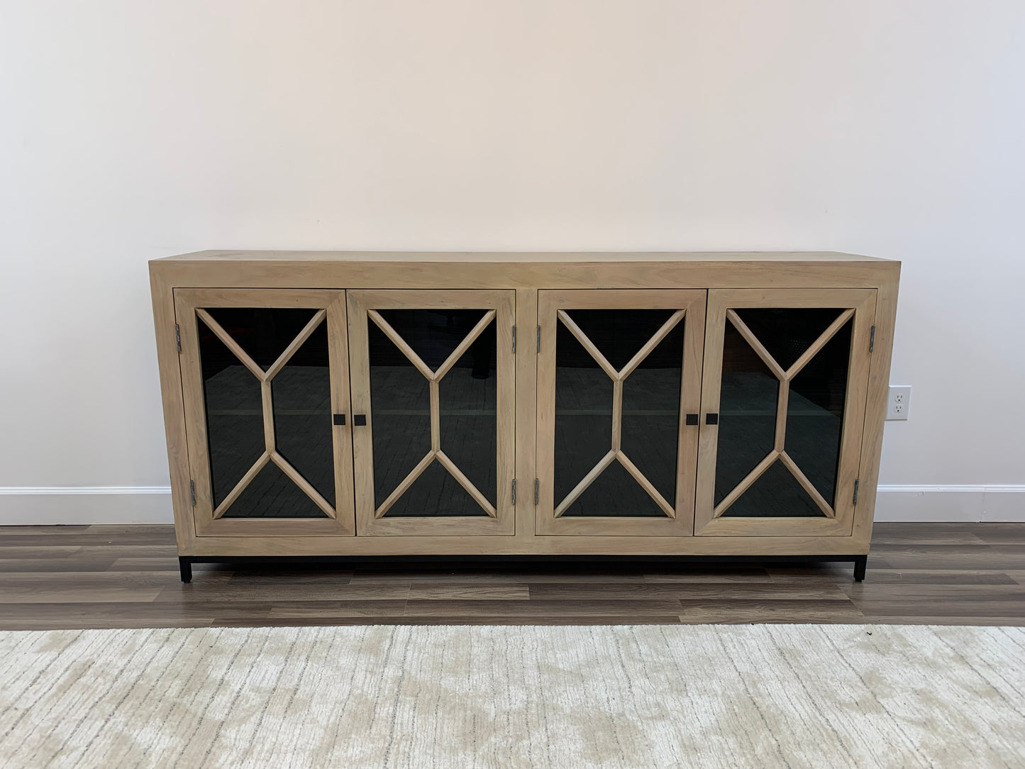 Candace 82" Smoked Glass 4 Door Sideboard - New White Wash