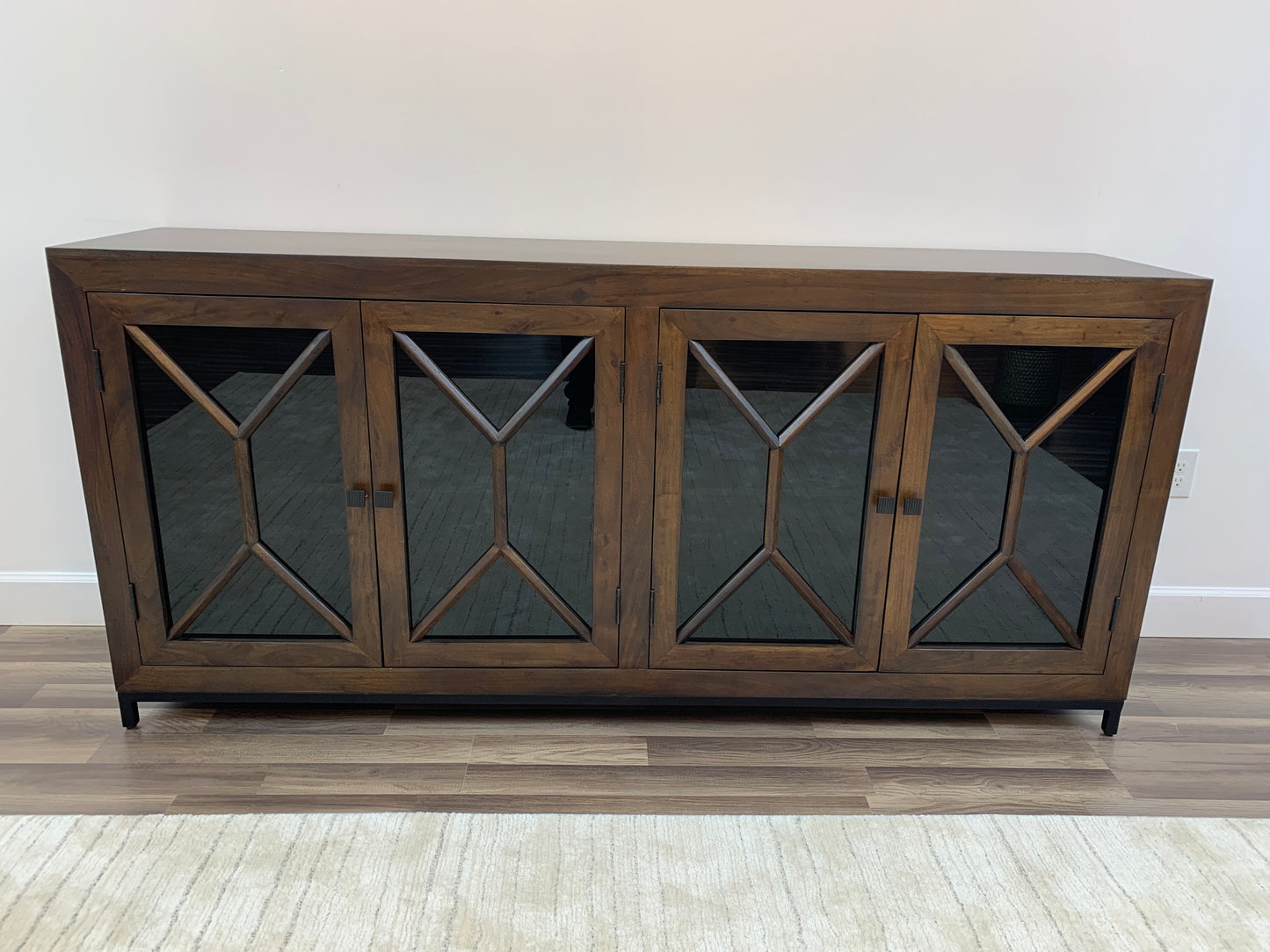 Candace 82" Smoked Glass 4 Door Sideboard - Natural + Black