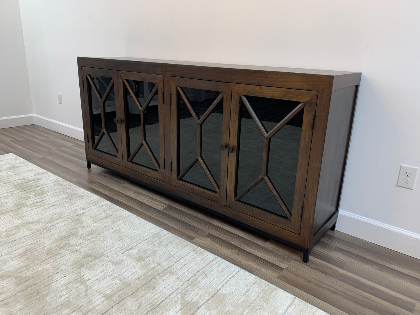 Candace 82" Smoked Glass 4 Door Sideboard - Natural + Black