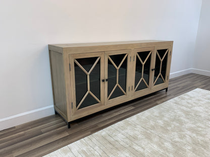 Candace 82" Smoked Glass 4 Door Sideboard - New White Wash