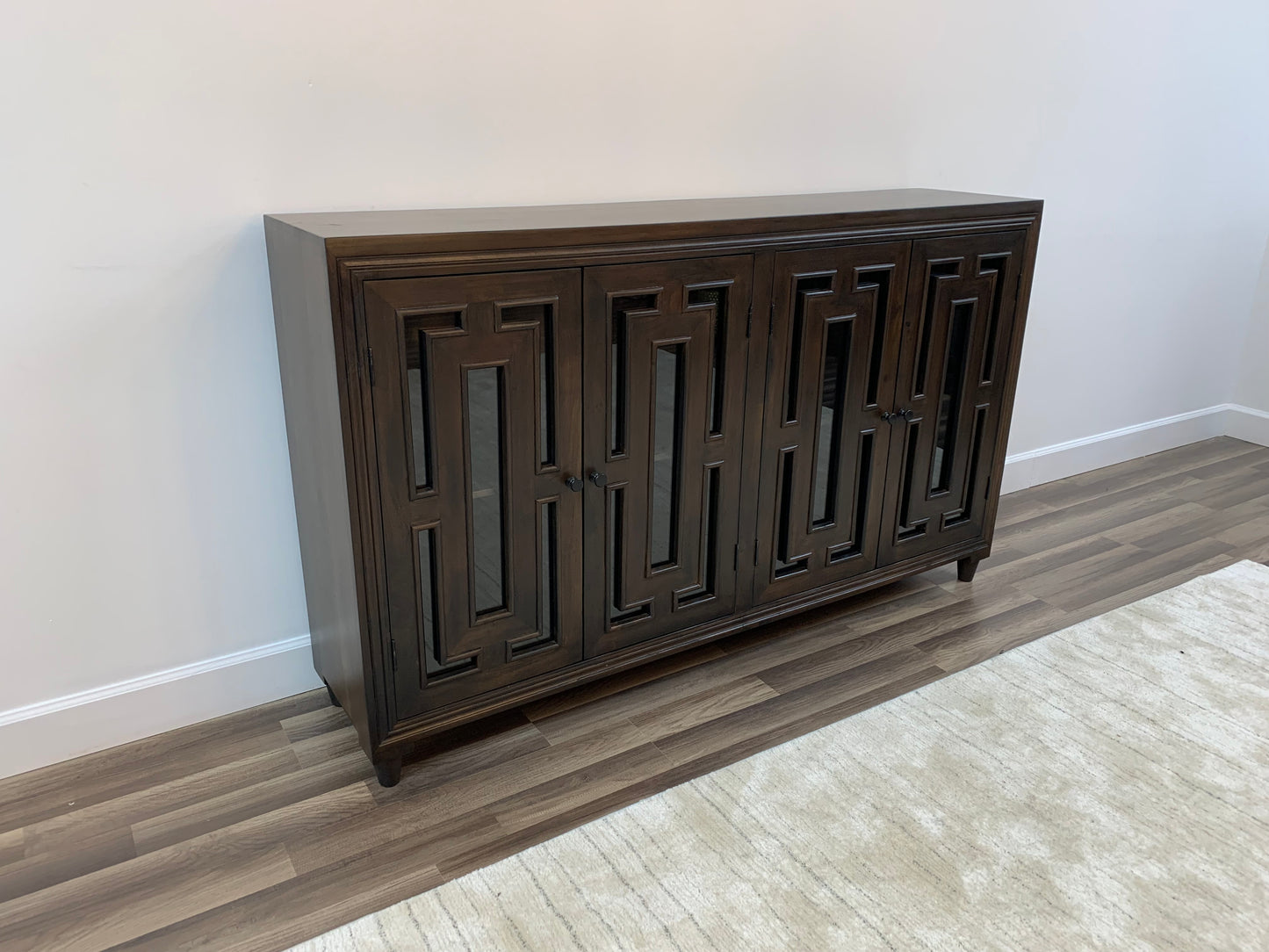 Dominic 71" Acacia 4 Door Glass Front Sideboard - Natural + Black