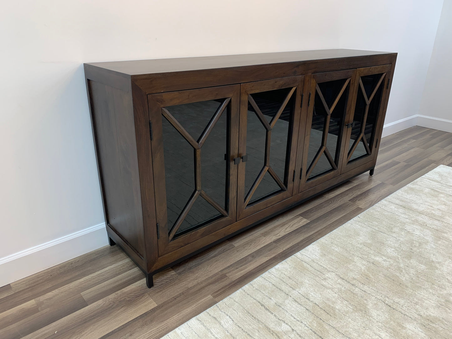 Candace 82" Smoked Glass 4 Door Sideboard - Natural + Black