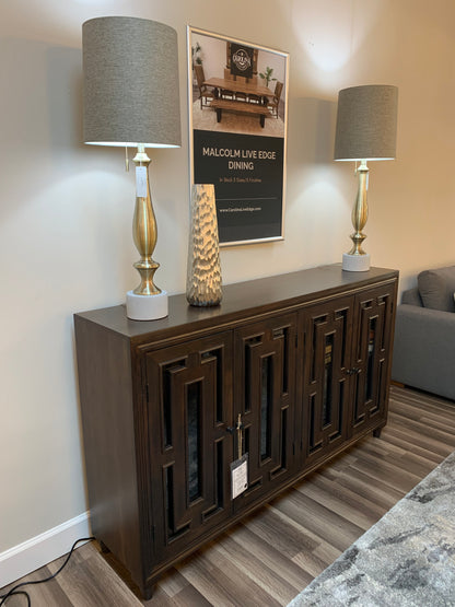 Dominic 71" Acacia 4 Door Glass Front Sideboard - Natural + Black