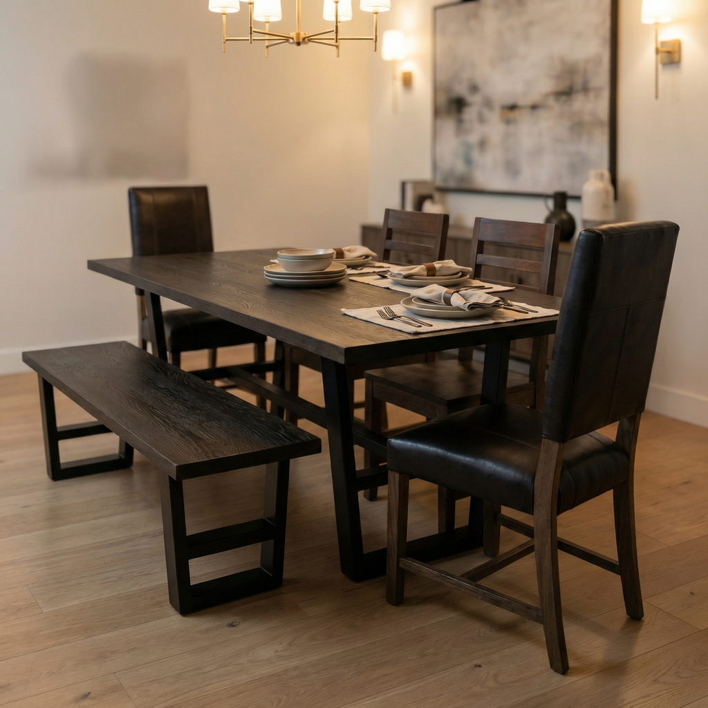 Wallace 96" Oak Dining Table - Sandblasted Black